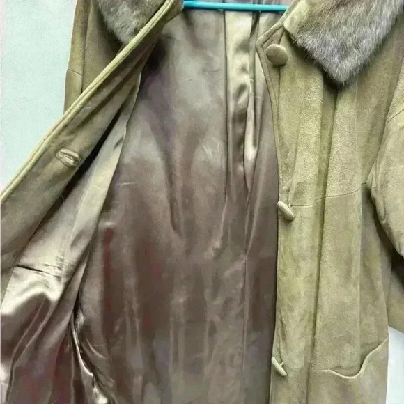 Vintage 1940s 50s Unmarked Suede Leather Coat with Detachable Fur Collar No Size - Picture 12 of 12